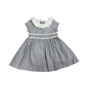Edgehill Collection Baby Girl, Grey & White Polka Dot Dress Size 9 Months